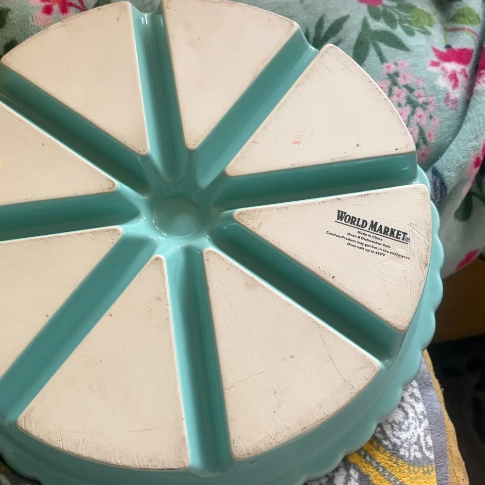World Market Bisque Divided Pie Plate Quiche Tart Scone Cookie Bars Turquoise 11